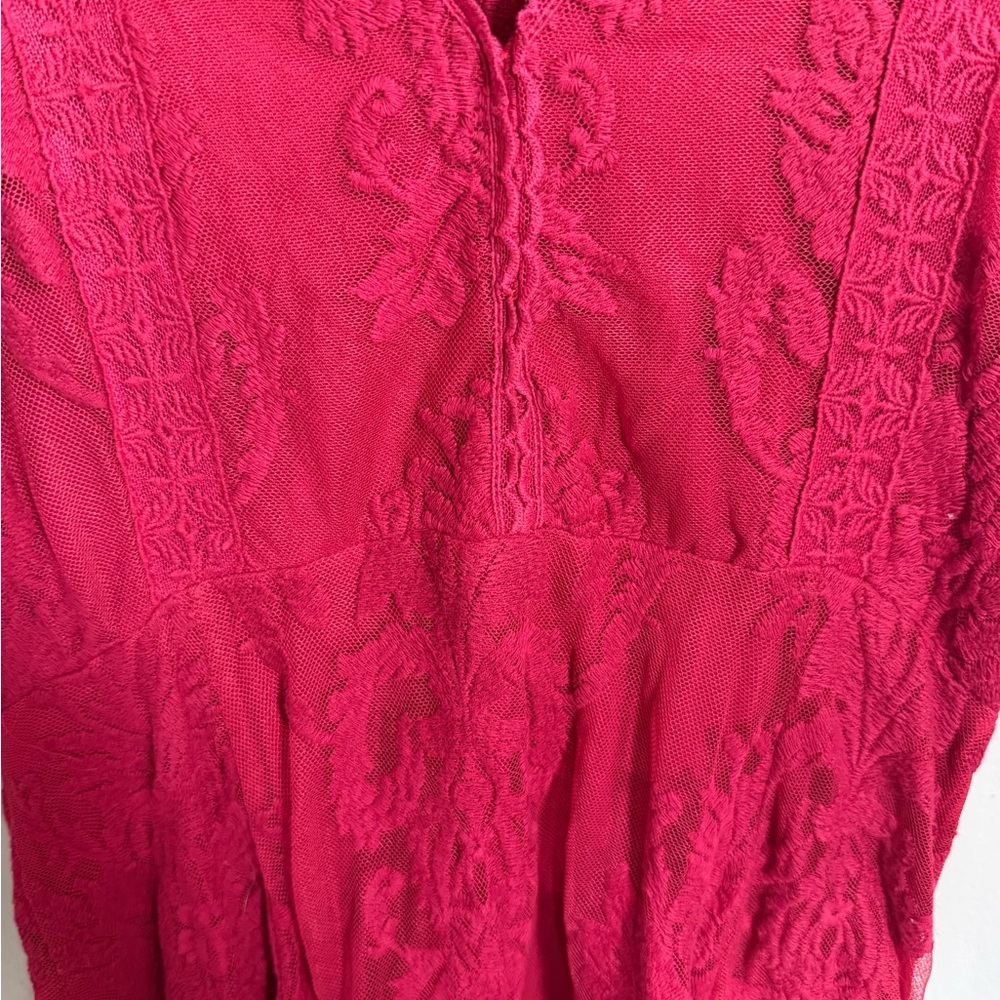 Free People Sleeveless Lace Mini Dress in Deep Rose 2 - Picture 5 of 8